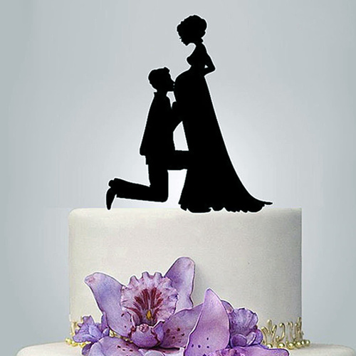 Black Acrylic Pregnant Bride Cake Topper