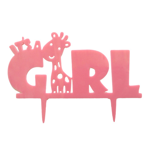 Acrylic Its A Girl Cake Topper Pink