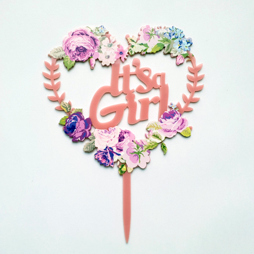 Its A Girl Acrylic Flower Cake Topper