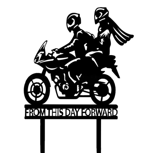 Acrylic Mr & Mrs Motor Cycle Cake Topper Black