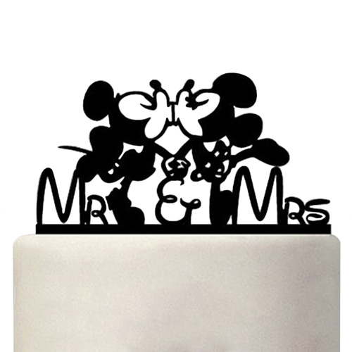 Black Acrylic Minnie and Mickey Wedding Cake Topper