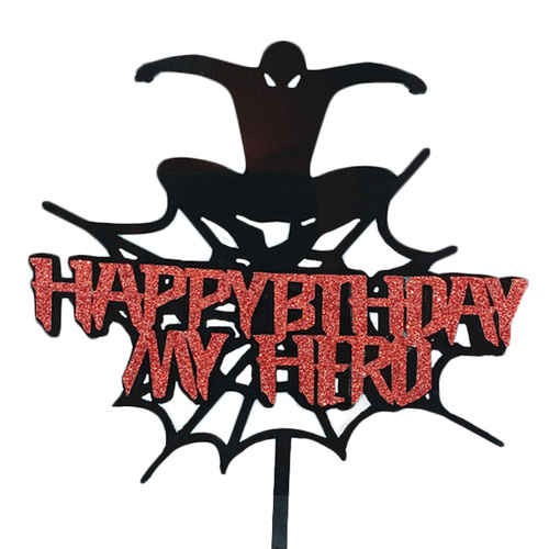 Acrylic Happy Birthday Spider man Topper Black