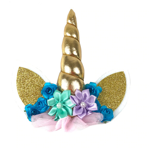 Unicorn Horn Cake Topper Gold With Flowers