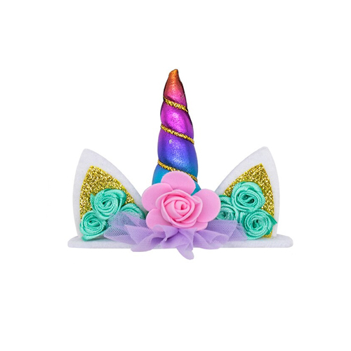 MINATURE Unicorn Horn Cake Topper Rainbow Colours 8cm